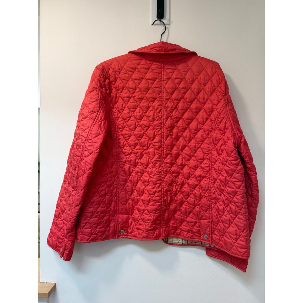 LL Bean Quilted Riding Jacket Women's XL Coral Pink Plaid Lining Snaps - Picture 2 of 6